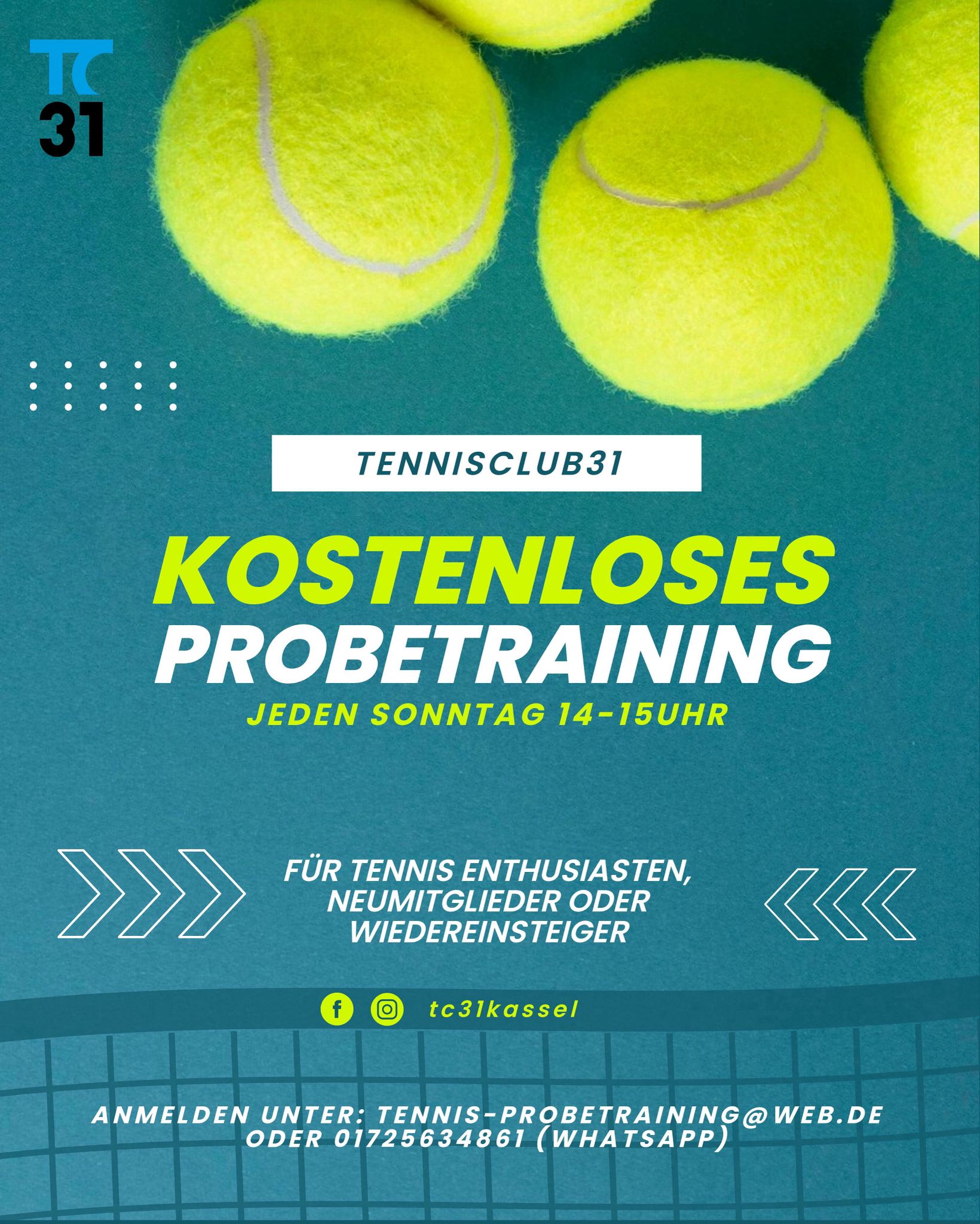 Plakat für Probetraining beim TC 31